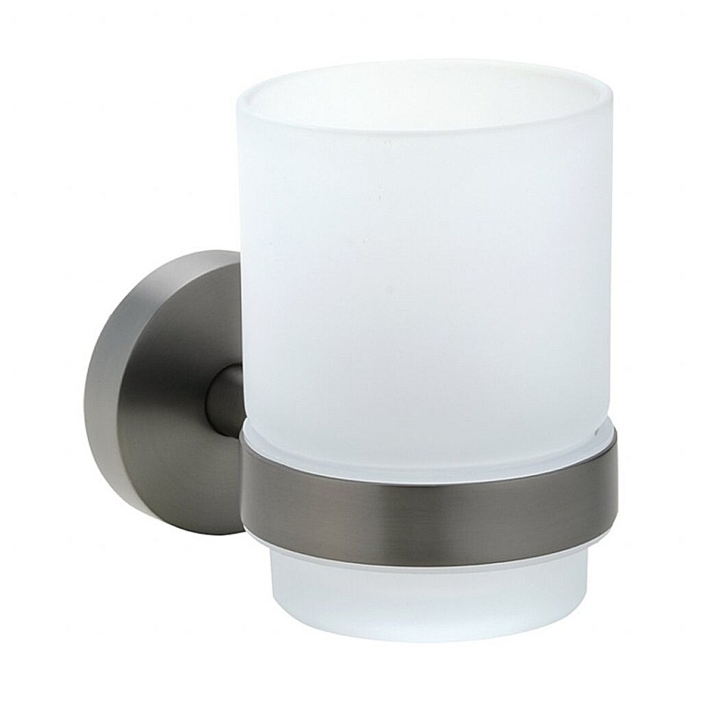 Brillantbad BAPHIT Glashalter mit Glas Messing Metallic Grau matt Milchglas 70x95x105 mm für Bad & Küche >> zum Bohren oder Kleben*