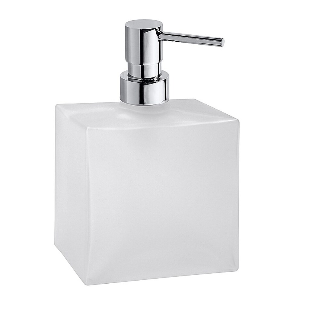 Brillantbad BASA Glasseifenspender Messing Milchglas Chrom 105x160x90 mm, 230 ml für Bad & Küche >> Freistehend anwendbar