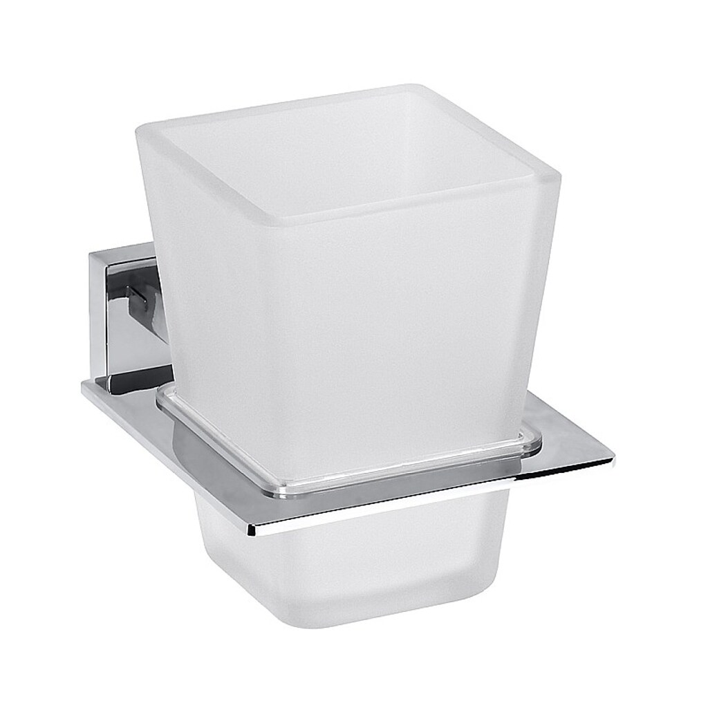 Brillantbad BASA Glashalter mit Glas Messing Milchglas Chrom 85x100x120 mm f&uuml;r Bad & WC >> zum Bohren - Bild 1