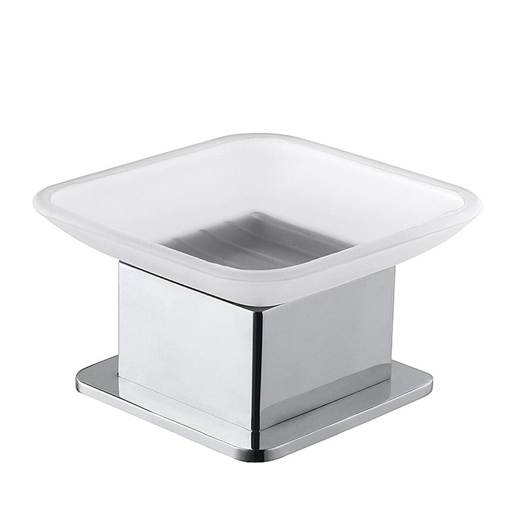 Brillantbad BASA Seifenschale Glas Messing Milchglas Chrom 85x55x85 mm für Bad & Küche >> Freistehend anwendbar
