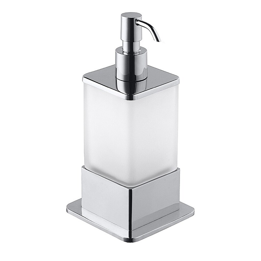 Brillantbad BASA Seifenspender Glas Messing Milchglas Chrom 75x180x75 mm, 200 ml für Bad & Küche >> Freistehend anwendbar