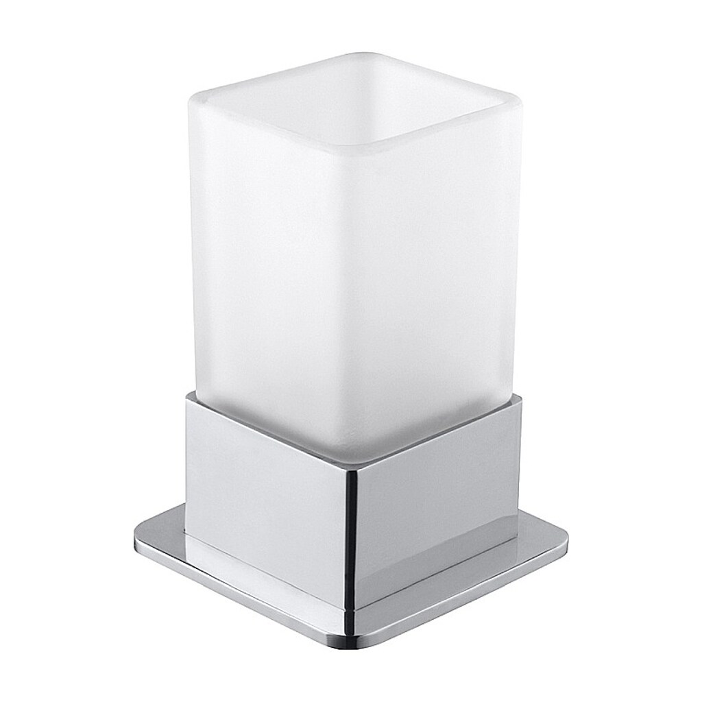 Brillantbad BASA Glashalter mit Glas Messing Milchglas Chrom 75x110x75 mm für Bad & WC >> Freistehend anwendbar