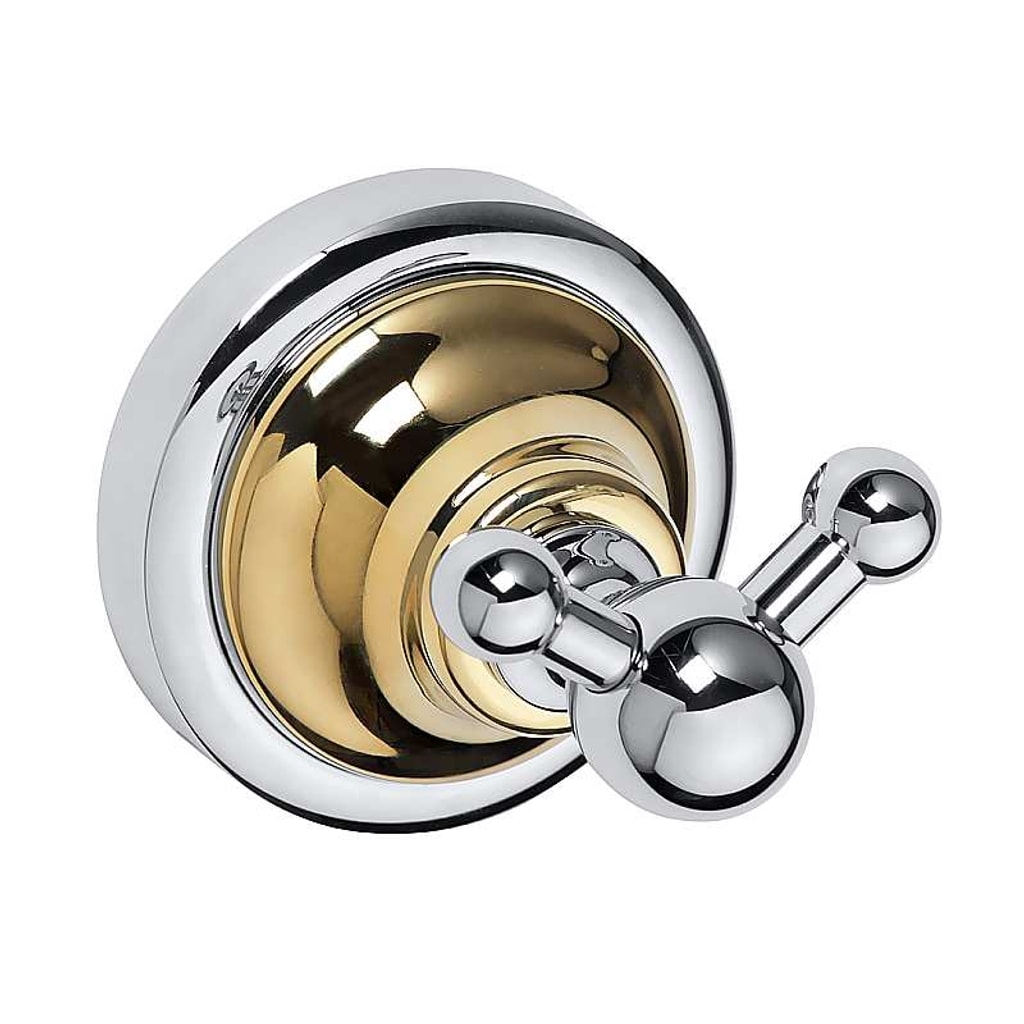 Brillantbad BETRO GOLD Doppelkleiderhaken Messing Gold Chrom 65x65x65 mm f&uuml;r Bad & K&uuml;che >> zum Bohren - Bild 1