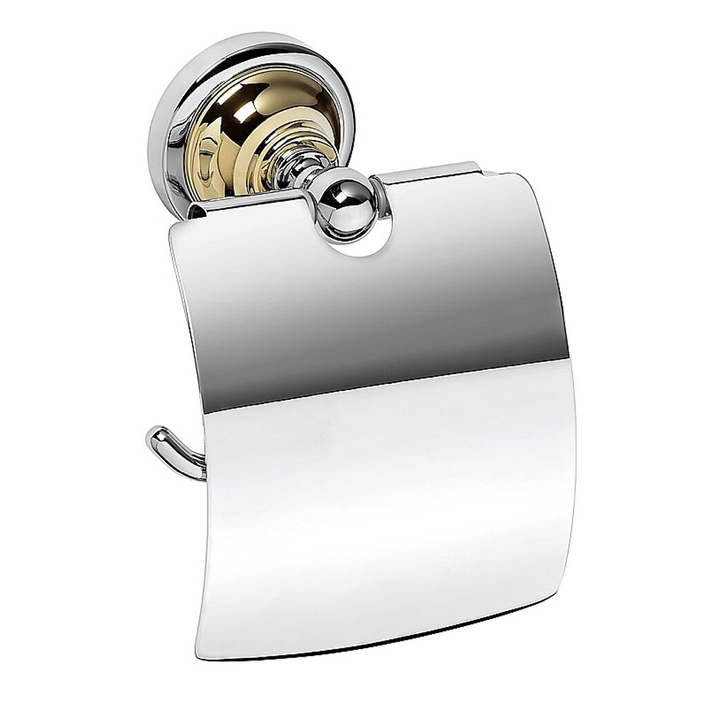 Brillantbad BETRO GOLD Papierrollenhalter mit Deckel Messing Gold Chrom 140x150x100 mm für Bad & WC >> zum Bohren