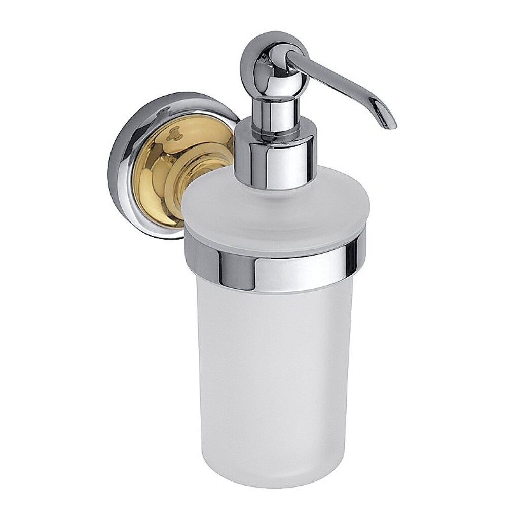 Brillantbad BETRO GOLD Glasseifenspender Messing Gold Chrom 80x190x120 mm, 230 ml für Bad & Küche >> zum Bohren
