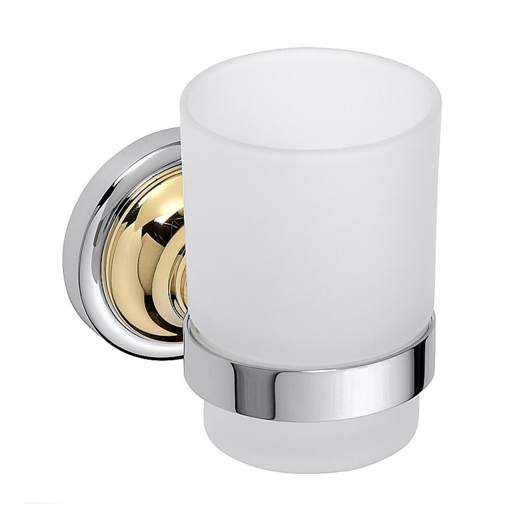 Brillantbad BETRO GOLD Glashalter mit Glas Messing Gold Chrom Glas 70x95x115 mm f&uuml;r Bad & K&uuml;che >> zum Bohren - Bild 1