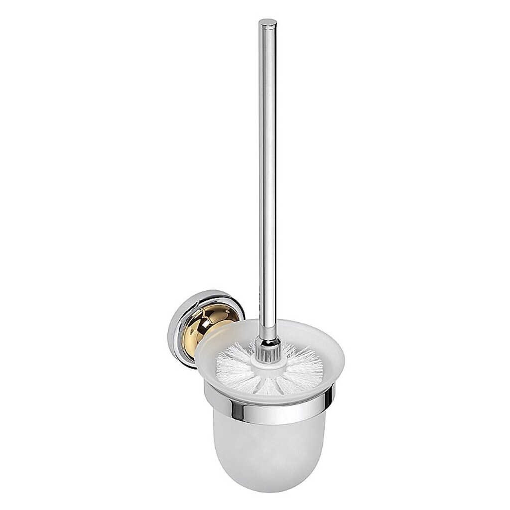 Brillantbad BETRO GOLD WC-Bürstengarnitur mit Glas Messing Gold Chrom Glas 110x360x145 mm für Bad & WC >> zum Bohren | 04250657520680