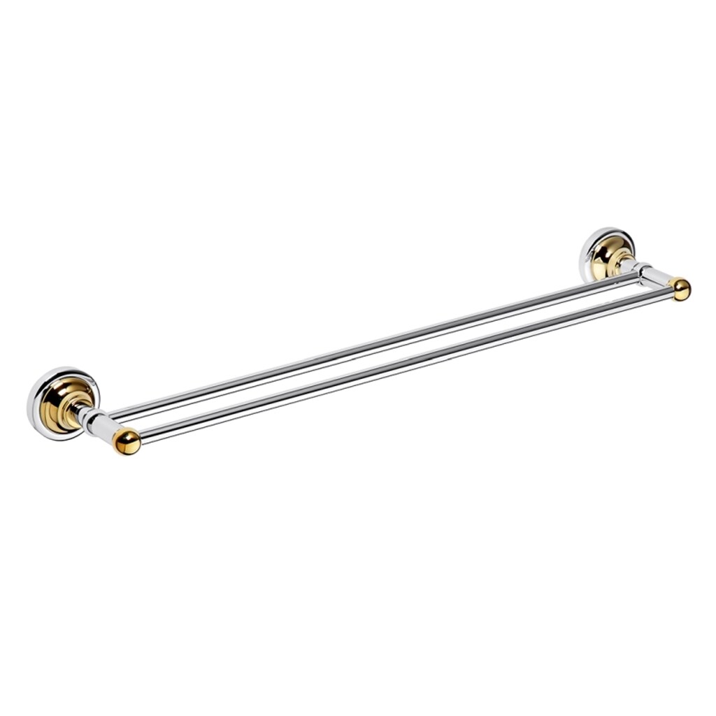 Brillantbad BETRO GOLD Doppelhandtuchhalter Messing Gold Chrom 665x65x120 mm für Bad & WC >> zum Bohren