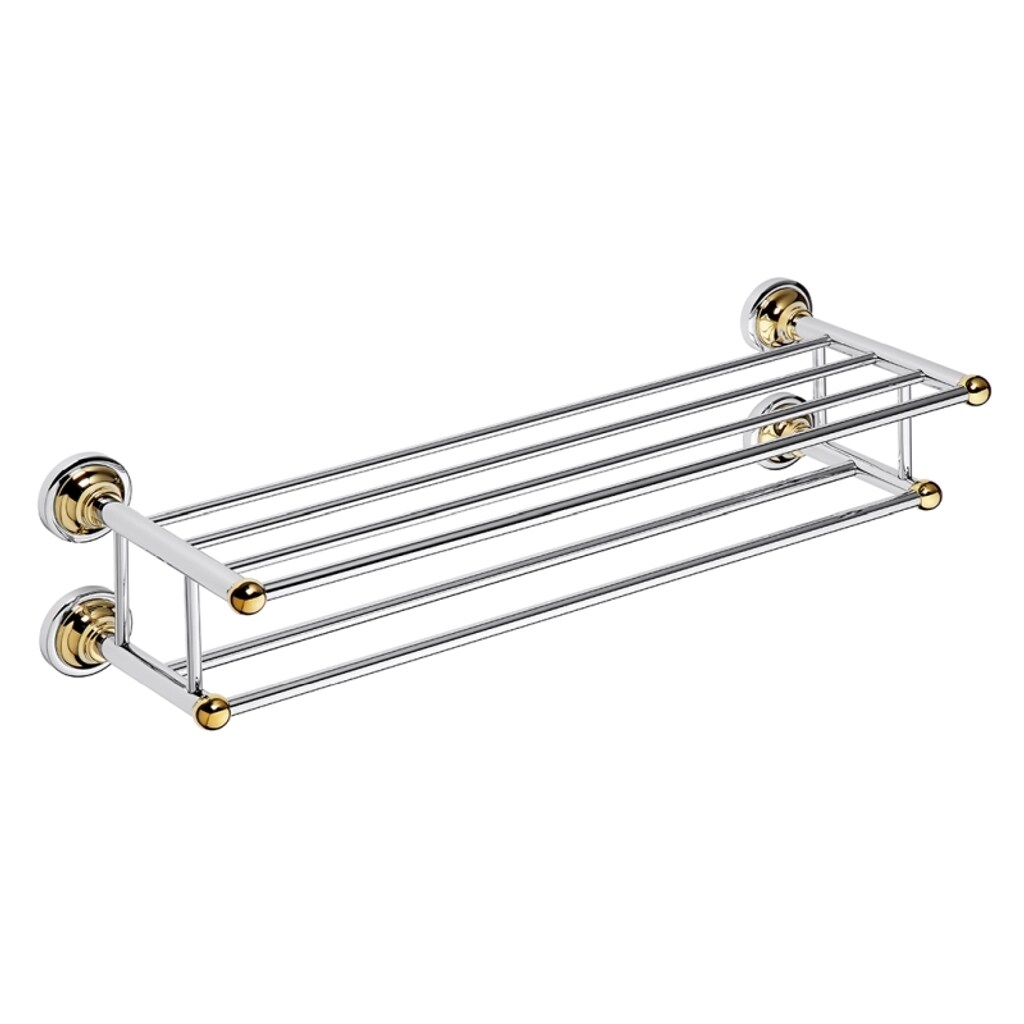 Brillantbad BETRO GOLD Doppelhandtuchablage Messing Gold Chrom 665x165x225 mm für Bad & WC >> zum Bohren