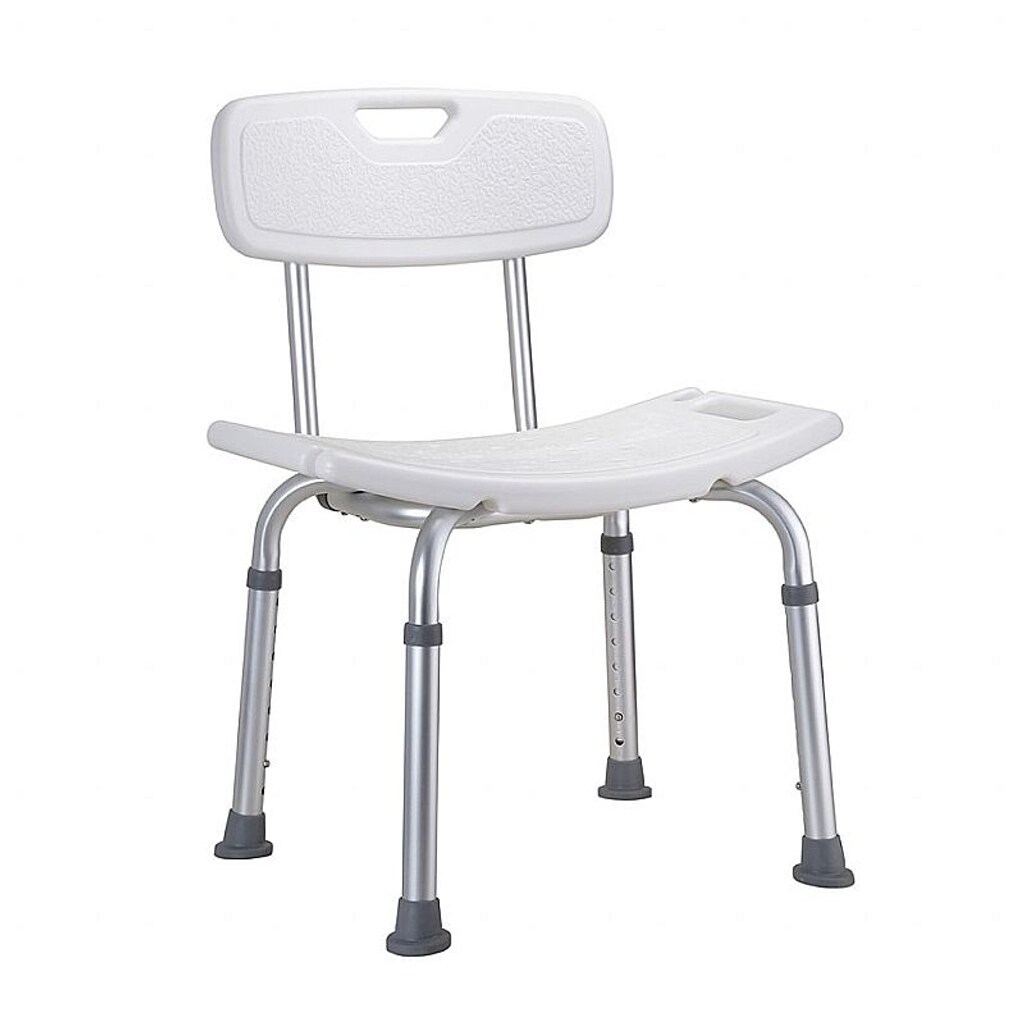 Brillantbad BELP Duschsitz mit Rückenlehne Alumininum matt Kunststoff Weiß 510x670-840x480 mm, 150 kg Traglast für Bad & WC >> Freistehend anwendbar