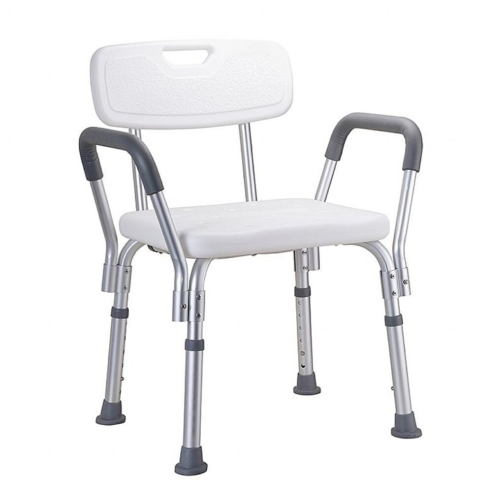 Brillantbad BELP Duschsitz mit Rücken- und Armlehne Aluminium matt Kunststoff Weiß 560x660-830x495 mm, 150 kg Traglast für Bad & WC >> Freistehend anwendbar