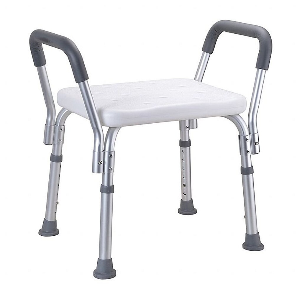Brillantbad BELP Duschsitz mit Armlehnen Aluminium matt Kunststoff Weiß 555x560-573,400 mm, 120 kg Traglast für Bad & WC >> Freistehend anwendbar