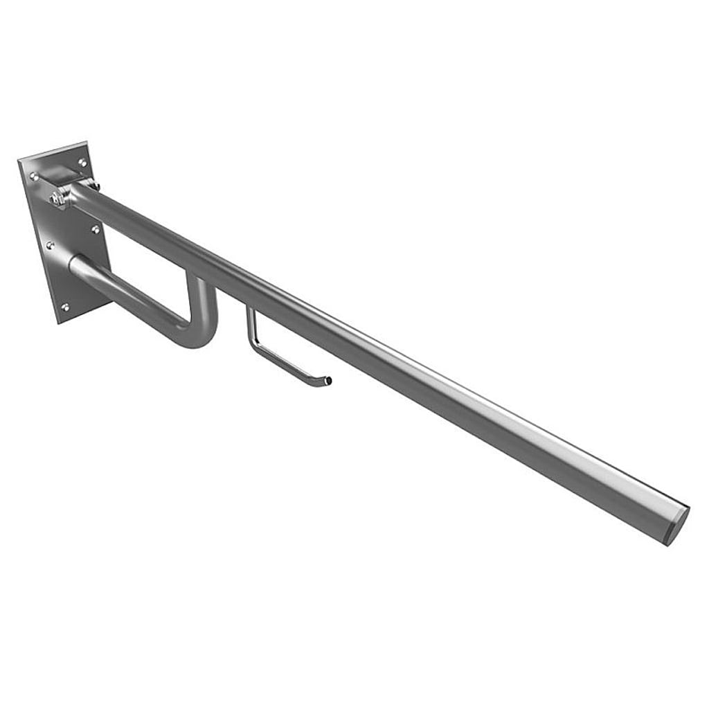 Brillantbad BELP St&uuml;tzklappgriff mit Toilettenpapierhalter Edelstahl geb&uuml;rstet 100x250x850 mm, 120 kg Traglast f&uuml;r Bad & WC >> zum Bohren - Bild 1