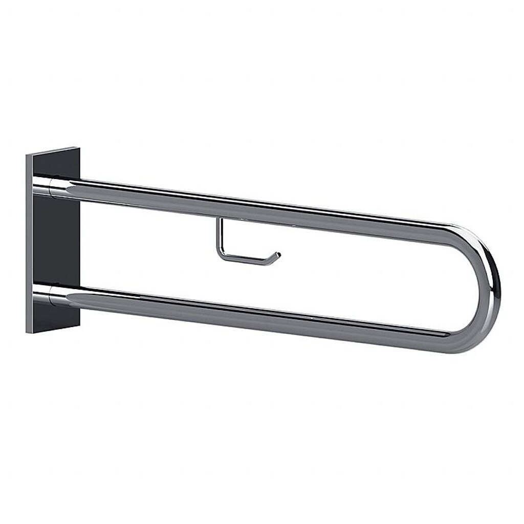 Brillantbad BELP Stützgriff in U-Form mit Toilettenpapierhalter Edelstahl poliert mit Abdeckung 103x253x829 mm, 120 kg Traglast für Bad & WC >> zum Bohren
