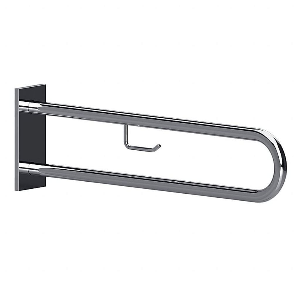Brillantbad BELP Stützgriff in U-Form mit Toilettenpapierhalter Edelstahl poliert mit Abdeckung 100x250x916 mm, 120 kg Traglast für Bad & WC >> zum Bohren