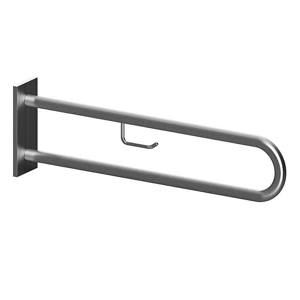 Brillantbad BELP Stützgriff in U-Form mit Toilettenpapierhalter Edelstahl gebürstet mit Abdeckung 100x250x916 mm, 120 kg Traglast für Bad & WC >> zum Bohren