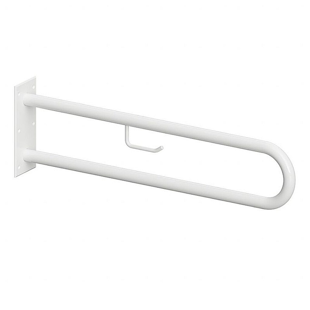 Brillantbad BELP Stützgriff in U-Form mit Toilettenpapierhalter Eisen Weiß 100x250x916 mm, 120 kg Traglast für Bad & WC >> zum Bohren