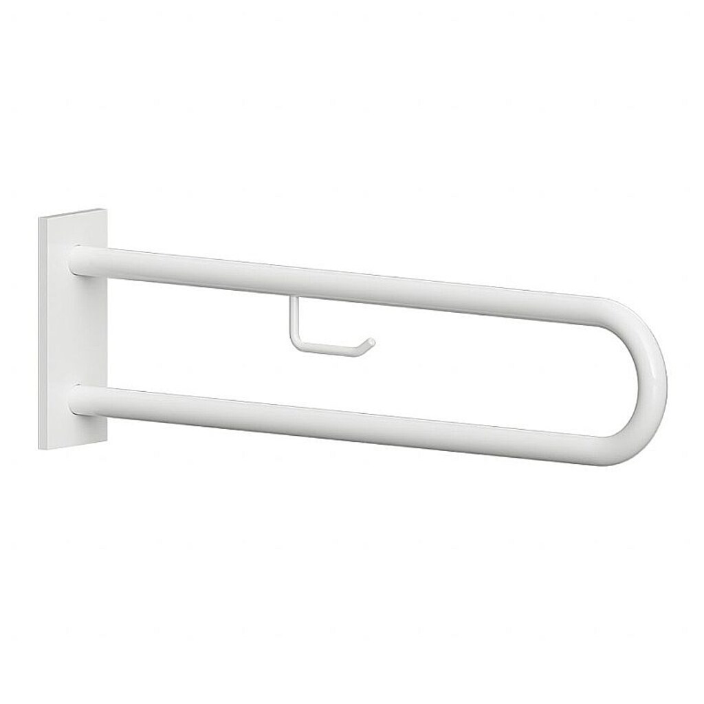 Brillantbad BELP Stützgriff in U-Form mit Toilettenpapierhalter Eisen Weiß mit Abdeckung 103x253x916 mm, 120 kg Traglast für Bad & WC >> zum Bohren