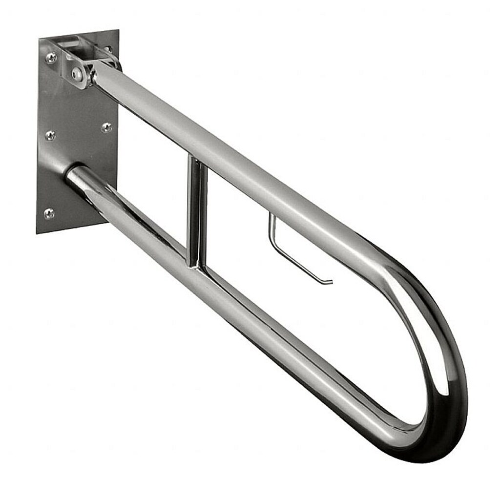 Brillantbad BELP Stützklappgriff in U-Form mit Toilettenpapierhalter Edelstahl gebürstet 100x250x629 mm, 120 kg Traglast für Bad & WC >> zum Bohren