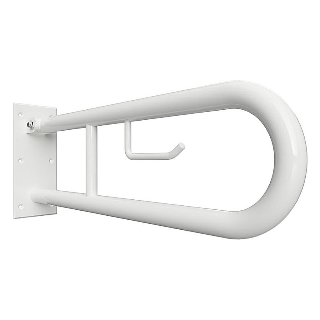 Brillantbad BELP Stützklappgriff in U-Form mit Toilettenpapierhalter Eisen Weiß 100x250x629 mm, 120 kg Traglast für Bad & WC >> zum Bohren