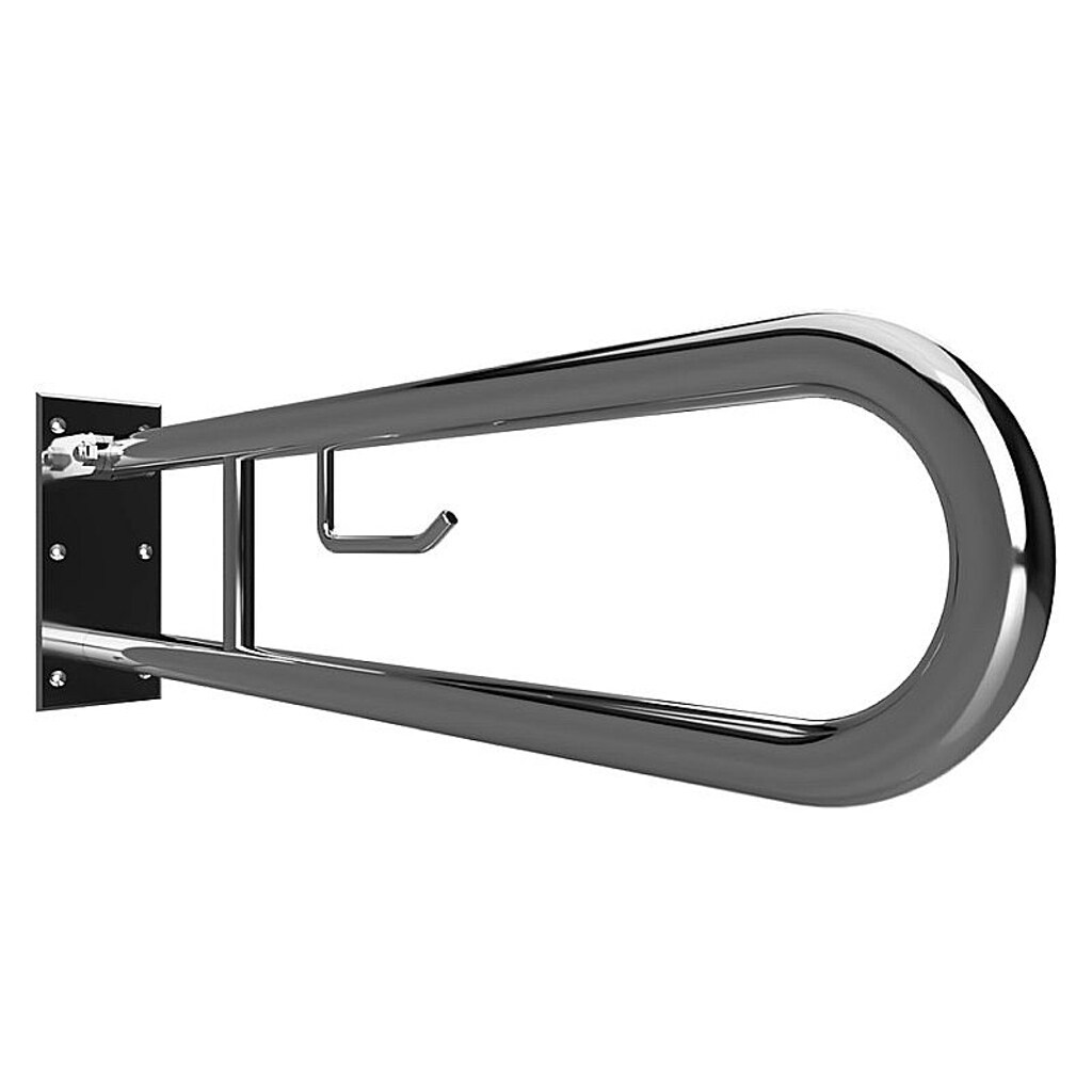 Brillantbad BELP Stützklappgriff in U-Form mit Toilettenpapierhalter Edelstahl poliert 100x250x766 mm, 120 kg Traglast für Bad & WC >> zum Bohren