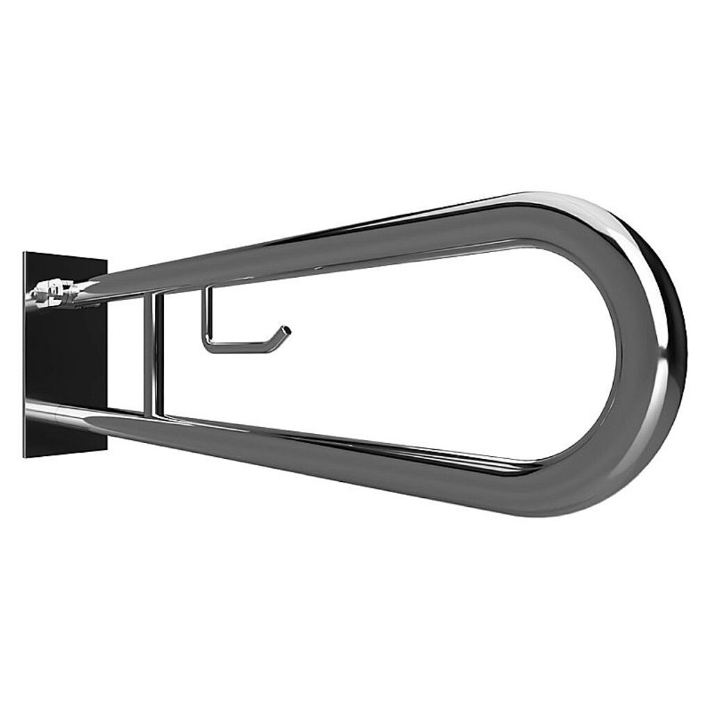 Brillantbad BELP Stützklappgriff in U-Form mit Toilettenpapierhalter Edelstahl poliert mit Abdeckung 100x250x766 mm, 120 kg Traglast für Bad & WC >> zum Bohren