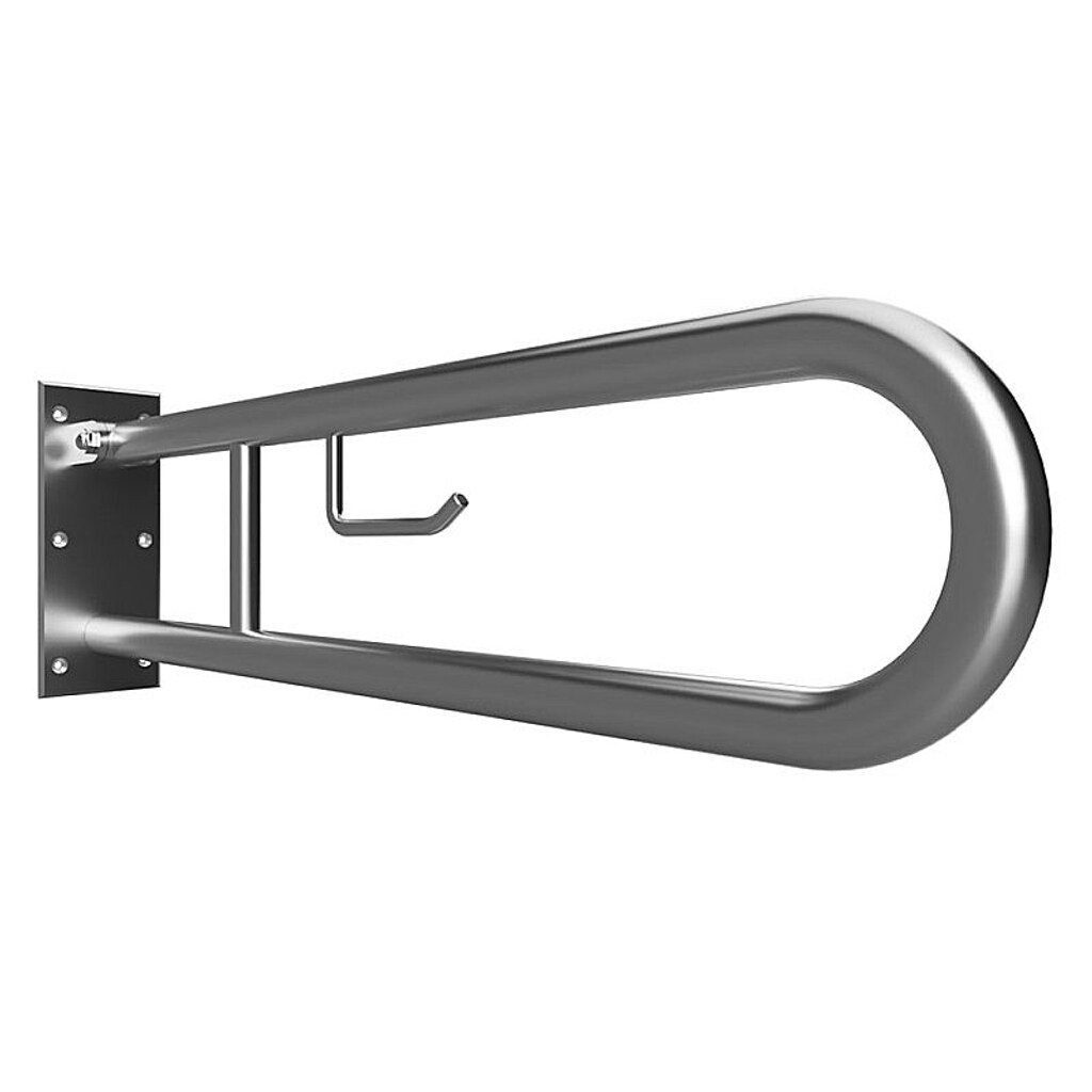Brillantbad BELP Stützklappgriff in U-Form mit Toilettenpapierhalter Edelstahl gebürstet 100x250x766 mm, 120 kg Traglast für Bad & WC >> zum Bohren