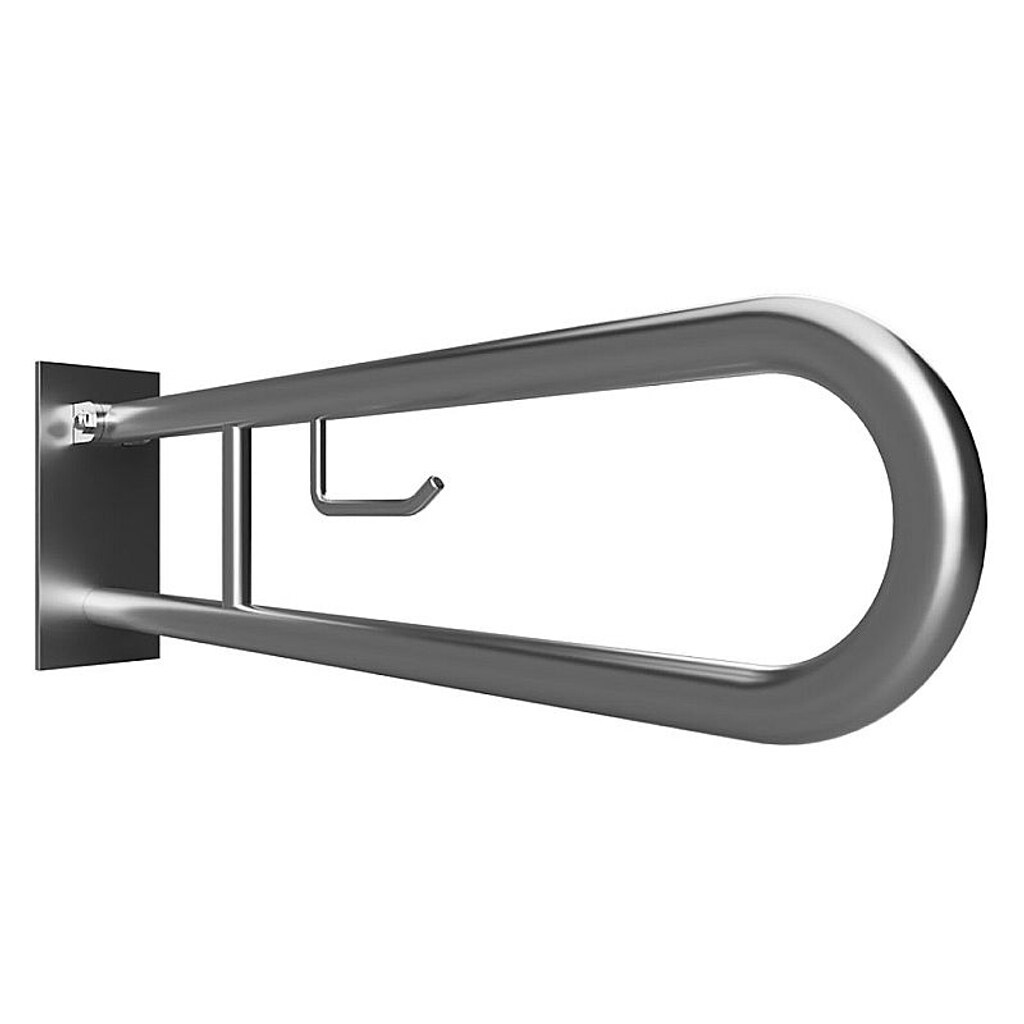 Brillantbad BELP Stützklappgriff in U-Form mit Toilettenpapierhalter Edelstahl gebürstet mit Abdeckung 100x250x766 mm, 120 kg Traglast für Bad & WC >> zum Bohren