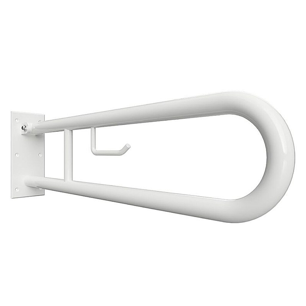 Brillantbad BELP Stützklappgriff in U-Form mit Toilettenpapierhalter Eisen Weiß 100x250x766 mm, 120 kg Traglast für Bad & WC >> zum Bohren