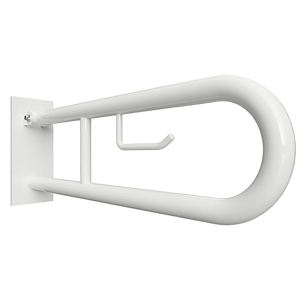 Brillantbad BELP Stützklappgriff in U-Form mit Toilettenpapierhalter Eisen Weiß mit Abdeckung 100x250x766 mm, 120 kg Traglast für Bad & WC >> zum Bohren