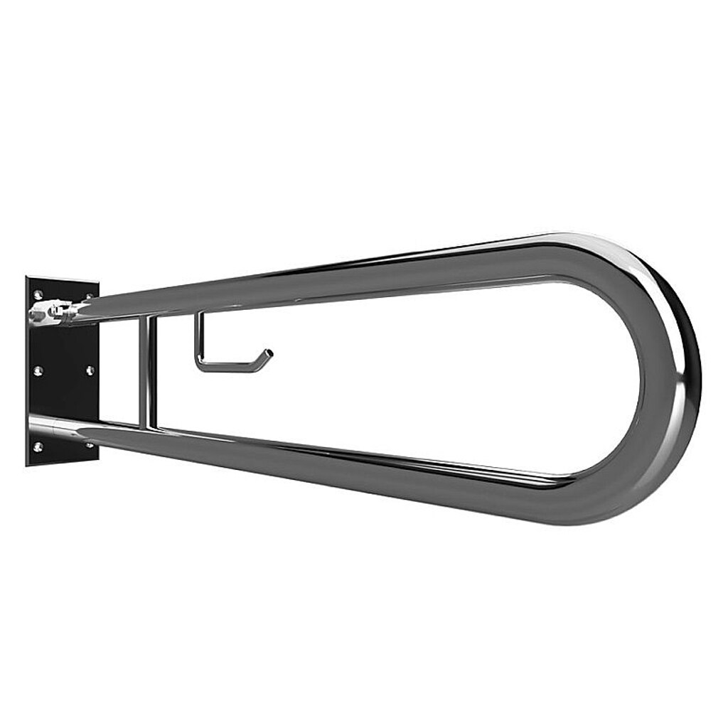 Brillantbad BELP Stützklappgriff in U-Form mit Toilettenpapierhalter Edelstahl poliert 100x250x829 mm, 120 kg Traglast für Bad & WC >> zum Bohren