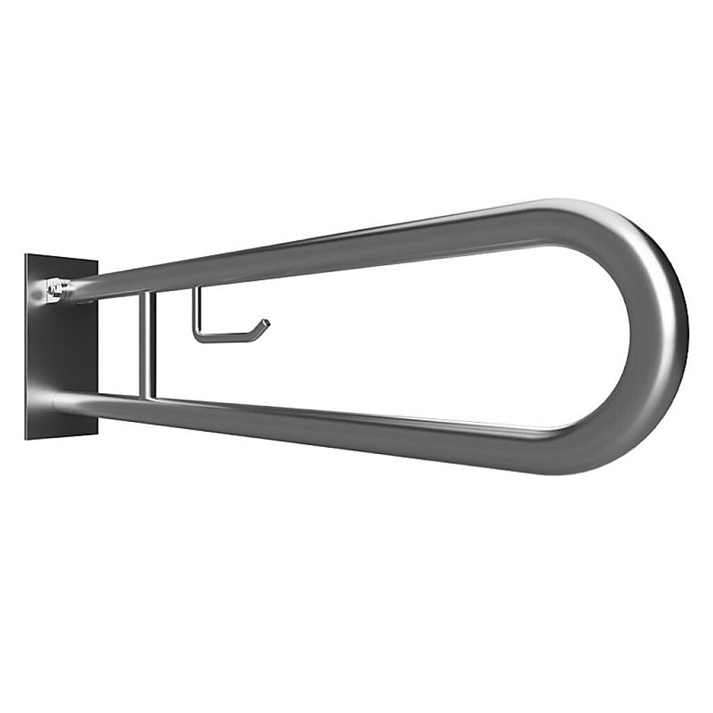 Brillantbad BELP Stützklappgriff in U-Form mit Toilettenpapierhalter Edelstahl gebürstet mit Abdeckung 100x250x829 mm, 120 kg Traglast für Bad & WC >> zum Bohren