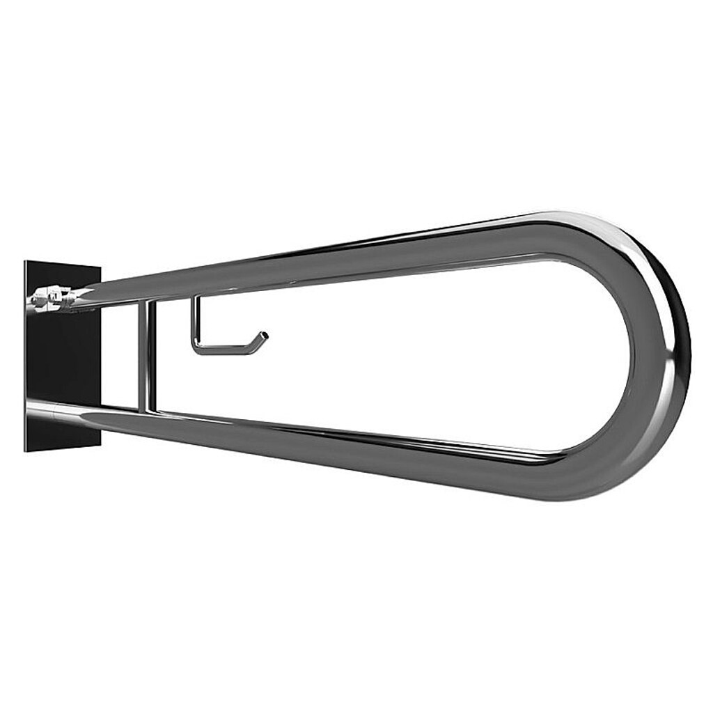 Brillantbad BELP Stützklappgriff in U-Form mit Toilettenpapierhalter Edelstahl poliert mit Abdeckung 100x250x866 mm, 120 kg Traglast für Bad & WC >> zum Bohren