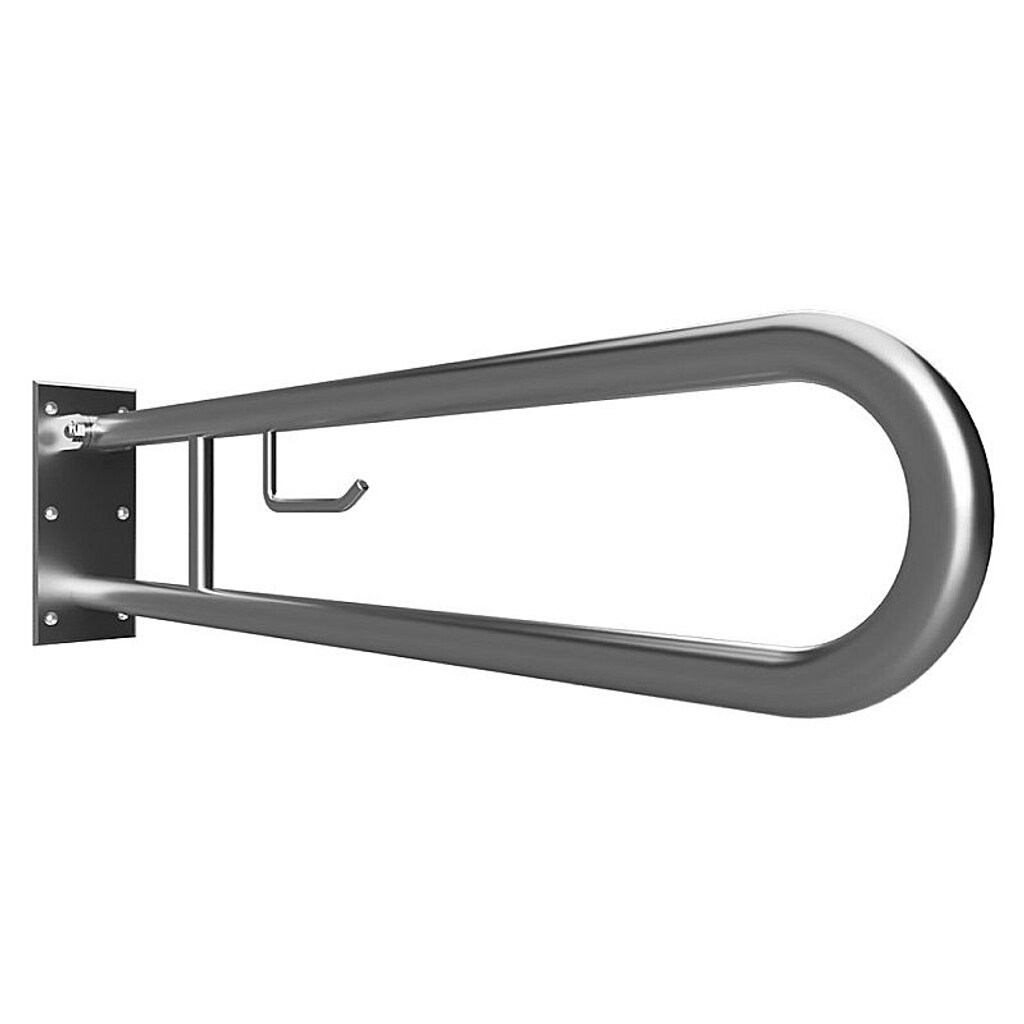 Brillantbad BELP Stützklappgriff in U-Form mit Toilettenpapierhalter Edelstahl gebürstet 100x250x866 mm, 120 kg Traglast für Bad & WC >> zum Bohren