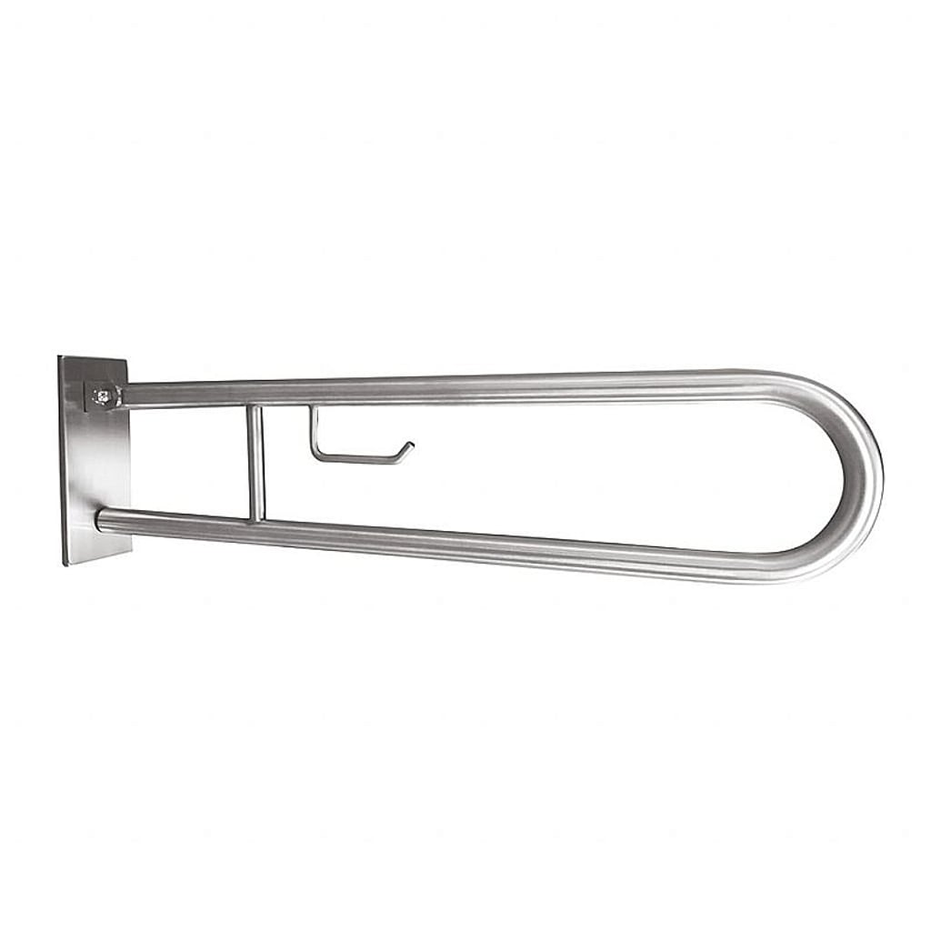 Brillantbad BELP St&uuml;tzklappgriff in U-Form mit Toilettenpapierhalter Edelstahl geb&uuml;rstet mit Abdeckung 100x250x866 mm, 120 kg Traglast f&uuml;r Bad & WC >> zum Bohren - Bild 1