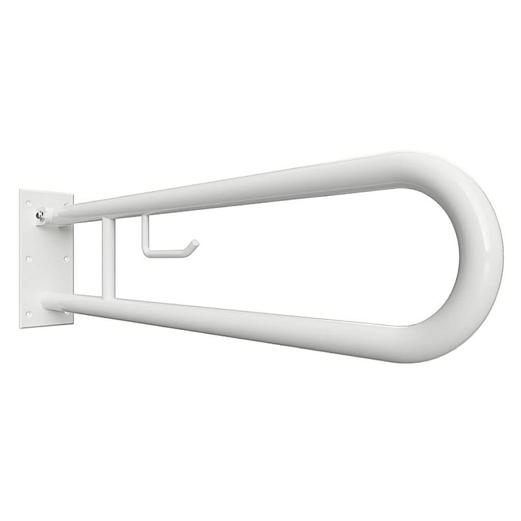 Brillantbad BELP Stützklappgriff in U-Form mit Toilettenpapierhalter Eisen Weiß 100x250x866 mm, 120 kg Traglast für Bad & WC >> zum Bohren