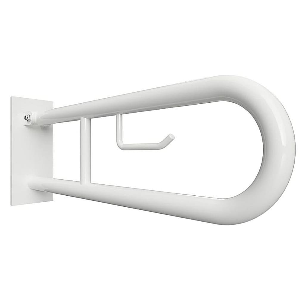 Brillantbad BELP St&uuml;tzklappgriff in U-Form mit Toilettenpapierhalter Eisen Wei&szlig; mit Abdeckung 100x250x866 mm, 120 kg Traglast f&uuml;r Bad & WC >> zum Bohren - Bild 1