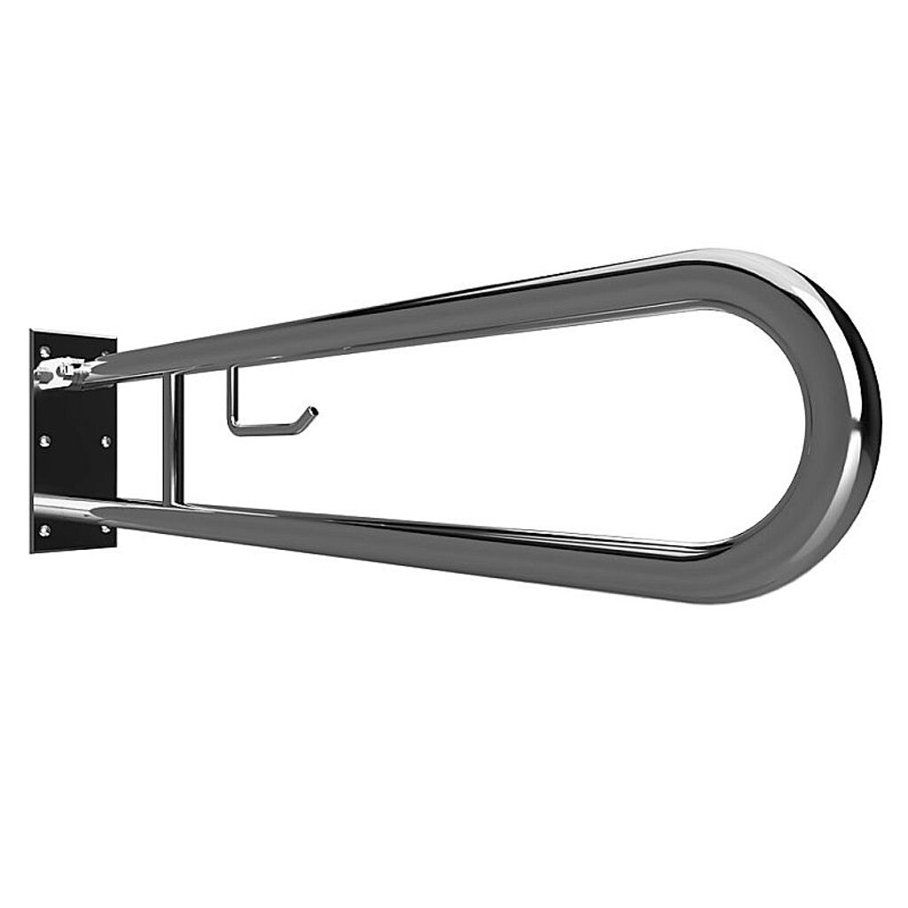 Brillantbad BELP St&uuml;tzklappgriff in U-Form mit Toilettenpapierhalter Edelstahl poliert 100x250x916 mm, 120 kg Traglast f&uuml;r Bad & WC >> zum Bohren - Bild 1