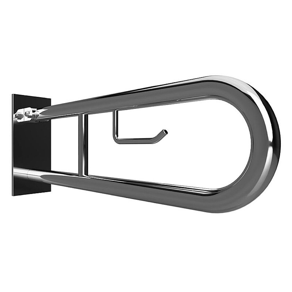 Brillantbad BELP Stützklappgriff in U-Form mit Toilettenpapierhalter Edelstahl poliert mit Abdeckung 100x250x916 mm, 120 kg Traglast für Bad & WC >> zum Bohren