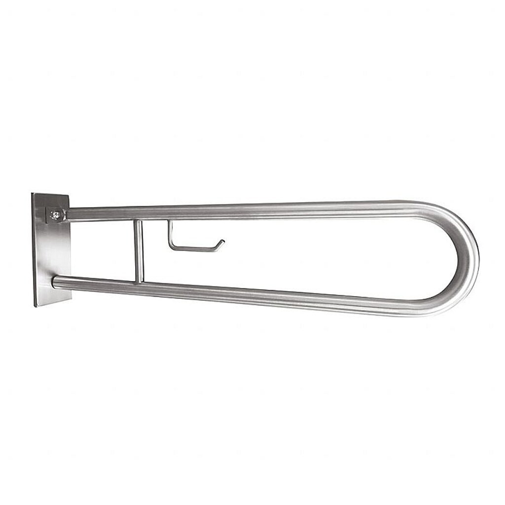 Brillantbad BELP Stützklappgriff in U-Form mit Toilettenpapierhalter Edelstahl gebürstet mit Abdeckung 100x250x916 mm, 120 kg Traglast für Bad & WC >> zum Bohren