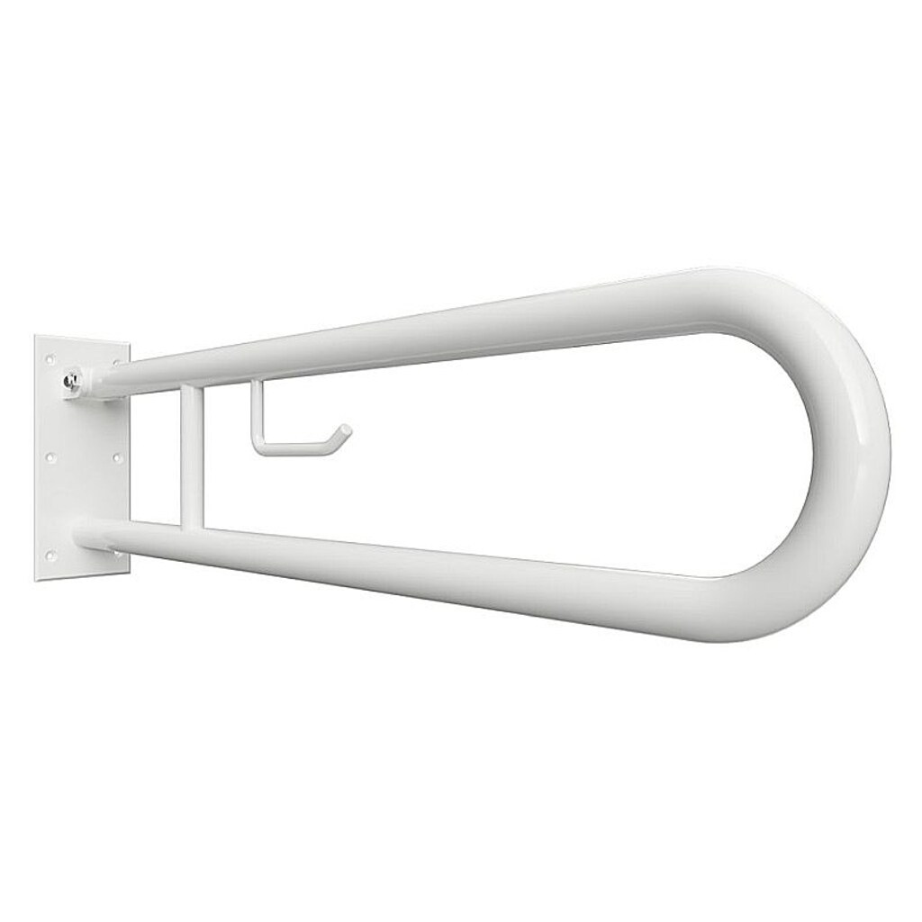 Brillantbad BELP Stützklappgriff in U-Form mit Toilettenpapierhalter Eisen Weiß 100x250x916 mm, 120 kg Traglast für Bad & WC >> zum Bohren