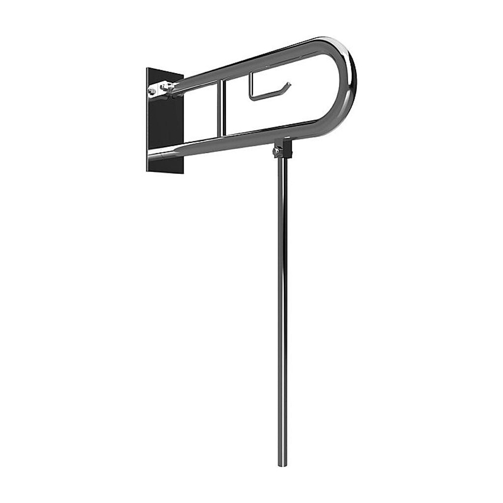 Brillantbad BELP Stützklappgriff in U-Form mit Toliettenpapierhalter & Standfuß Edelstahl poliert mit Abdeckung 100x800x616 mm, 120 kg Traglast für Bad & WC >> zum Bohren