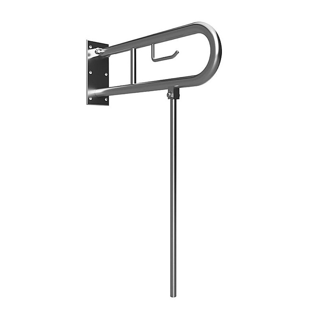 Brillantbad BELP Stützklappgriff in U-Form mit Toilettenpapierhalter & Standfuß Edelstahl gebürstet 100x800x616 mm, 120 kg Traglast für Bad & WC >> zum Bohren