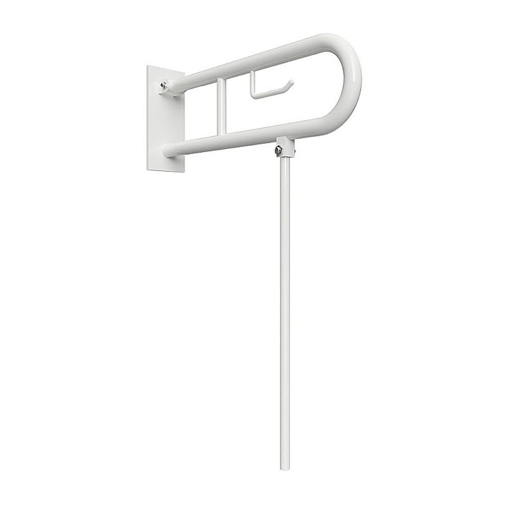 Brillantbad BELP Stützklappgriff in U-Form mit Toilettenpapierhalter & Standfuß Eisen Weiß mit Abdeckung 100x800x616 mm, 120 kg Traglast für Bad & WC >> zum Bohren