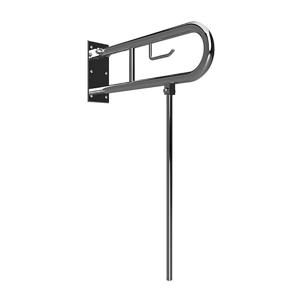 Brillantbad BELP Stützklappgriff in U-Form mit Toilettenpapierhalter & Standfuß Edelstahl poliert 100x800x766 mm, 120 kg Traglast für Bad & WC >> zum Bohren