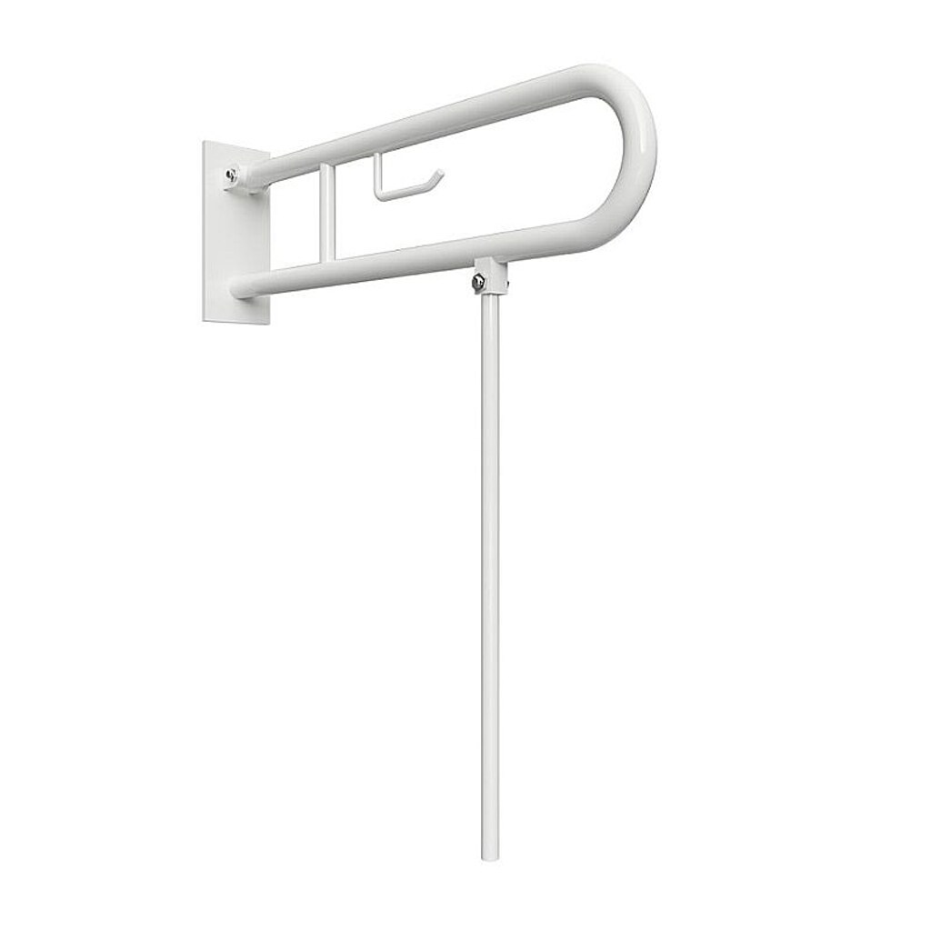 Brillantbad BELP Stützklappgriff in U-Form mit Toilettenpapierhalter & Standfuß Eisen Weiß mit Abdeckung 100x800x766 mm, 120 kg Traglast für Bad & WC >> zum Bohren