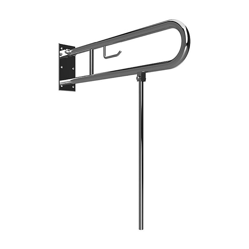 Brillantbad BELP St&uuml;tzklappgriff in U-Form mit Toliettenpapierhalter & Standfu&szlig; Edelstahl poliert 100x800x829 mm, 120 kg Traglast f&uuml;r Bad & WC >> zum Bohren - Bild 1