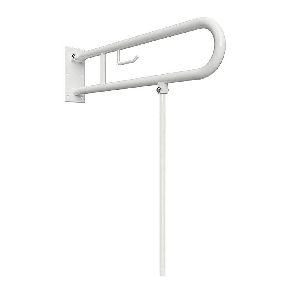 Brillantbad BELP Stützklappgriff in U-Form mit Toliettenpapierhalter & Standfuß Eisen Weiß 100x800x829 mm, 120 kg Traglast für Bad & WC >> zum Bohren
