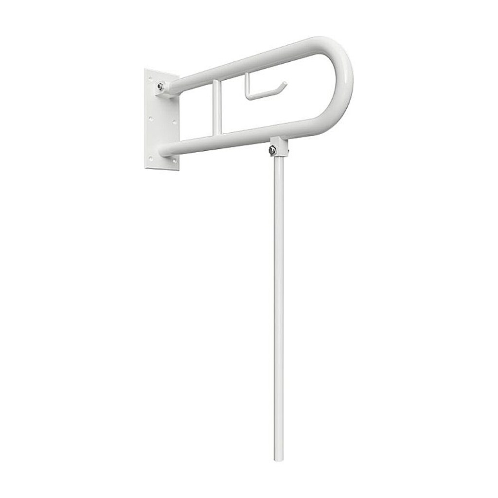 Brillantbad BELP Stützklappgriff in U-Form mit Toliettenpapierhalter & Standfuß Eisen Weiß 100x800x866 mm, 120 kg Traglast für Bad & WC >> zum Bohren