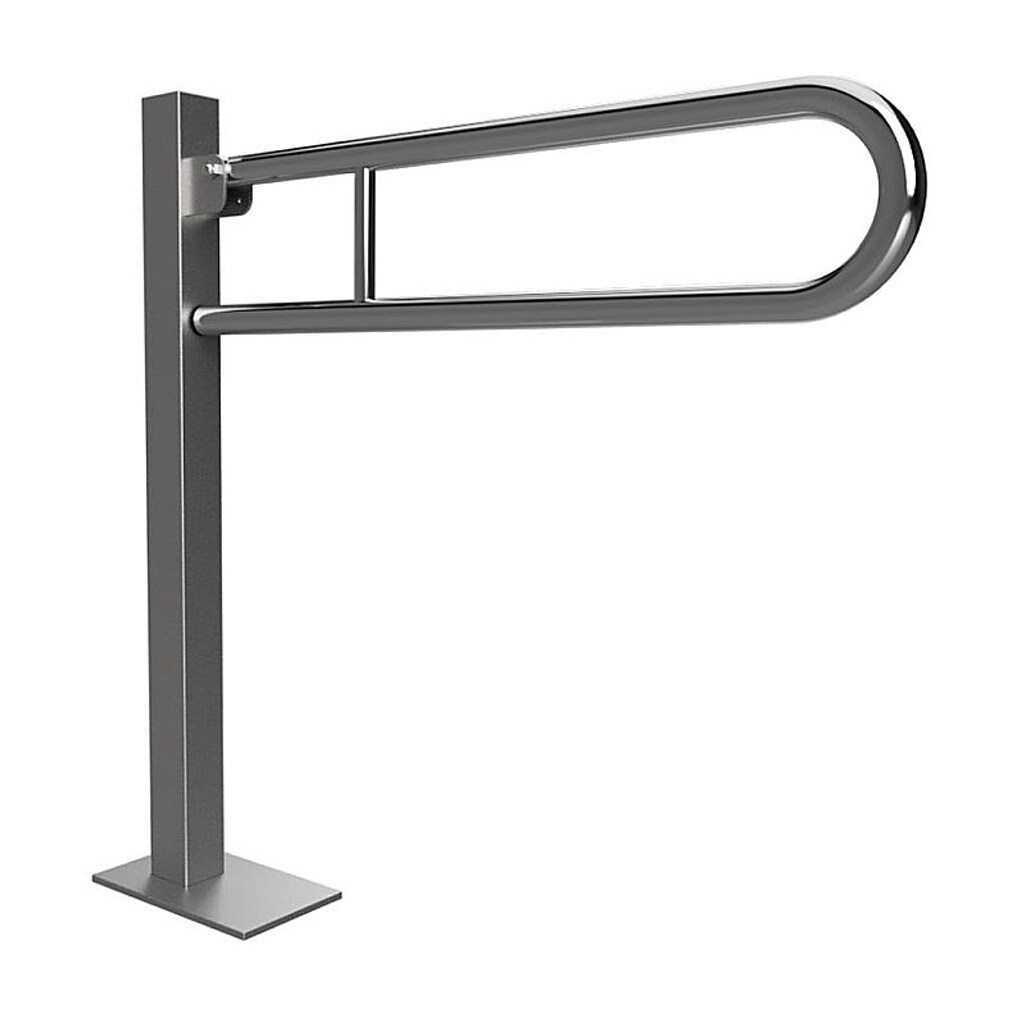 Brillantbad BELP Stützklappgriff in U-Form Bodenmontage Edelstahl poliert mit Abdeckung 153x870x875 mm, 120 kg Traglast für Bad & WC >> zum Bohren